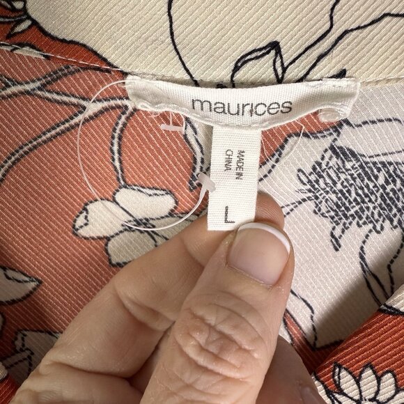 Maurice’s Floral Draw String Romper, Sz L, Rust Orange & Cream, Short Sleeves - Picture 10 of 13